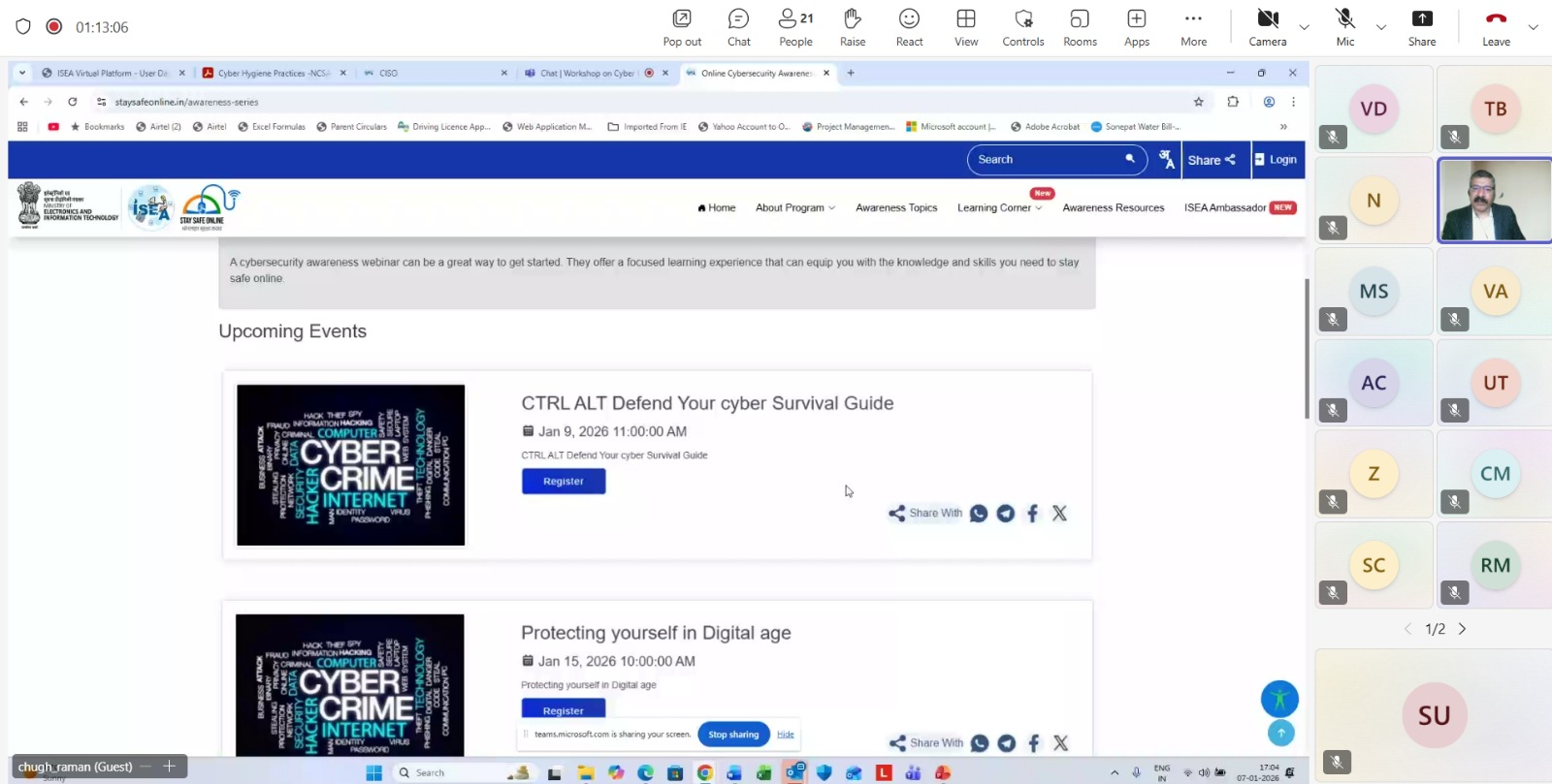 Online workshop on Cyber Law & Security " orgnised for IMCA Faculties and Sudents